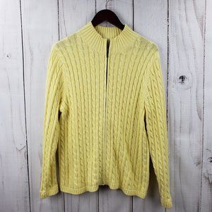LL Bean 1X Yellow Cotton Zip Up Cable Knit Sweater